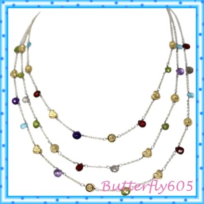 Brighton Eye Candy Charm Bead Colorful Layered Silver Necklace