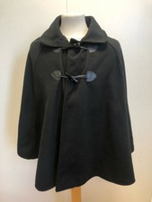 F321 Womens Luca Vanucci Black Wool Toggle Collared Poncho One Size
