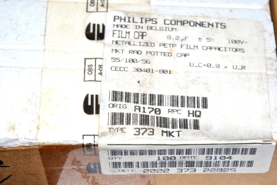 2pcs - PHILIPS MKT373 8.2uF (8,2µF) 100V 5% P:27.5mm Film Capacitor - Изображение 2 из 3