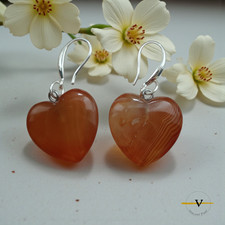ORECCHINI DONNA  ANALLERGICI  ARGENTO 925 CUORE DI CORNIOLA ROSSO ARANCIO  2 CM