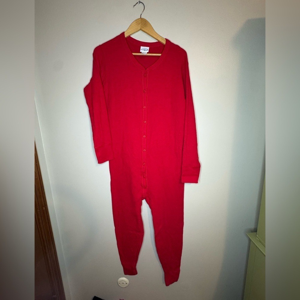Duofold Red Merino Wool Blend Thermal Union Suit Henley Butt