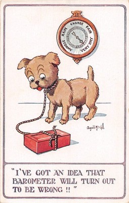 POSTKARTE DONALD MCGILL HUNDEBAROMETER FÄLLT FALSCH AUS