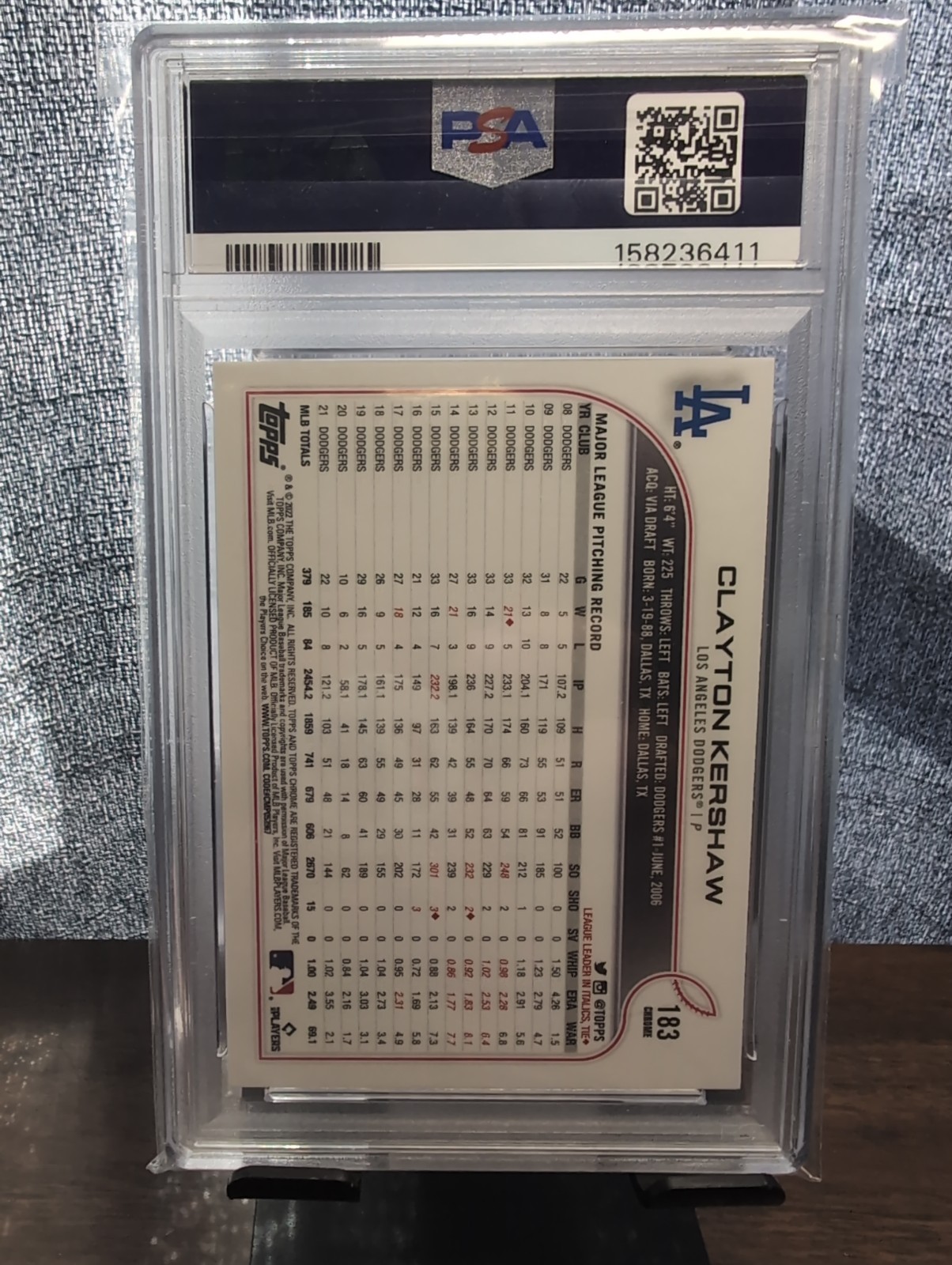 2022 Topps Chrome - Clayton Kershaw - #183 - Pink Refractor - PSA 10 view 3