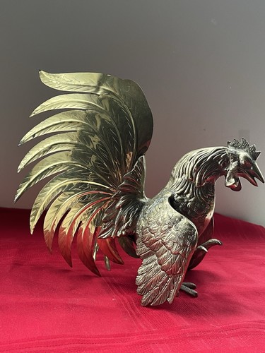 VINTAGE SET PAIR MCM BRASS ROOSTERS IN FIGHTING STANCE 7.5 X 8 - Picture 18 of 19