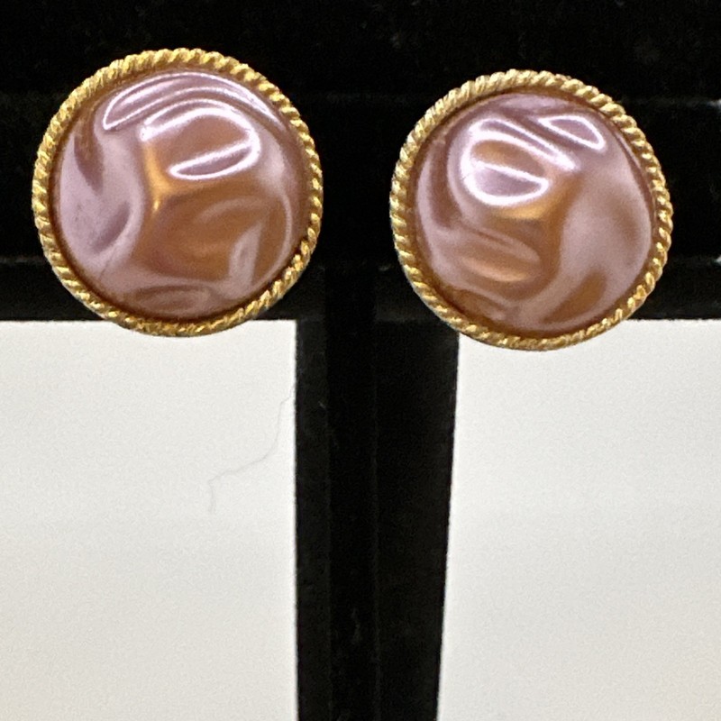 Vintage Coro Pink Faux Pearl Stud Earrings Gold Tone Clip On