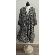 Uncle Frank Mod Heart Print Puffed Sleeve Mini Dress Size Small Black White Tent