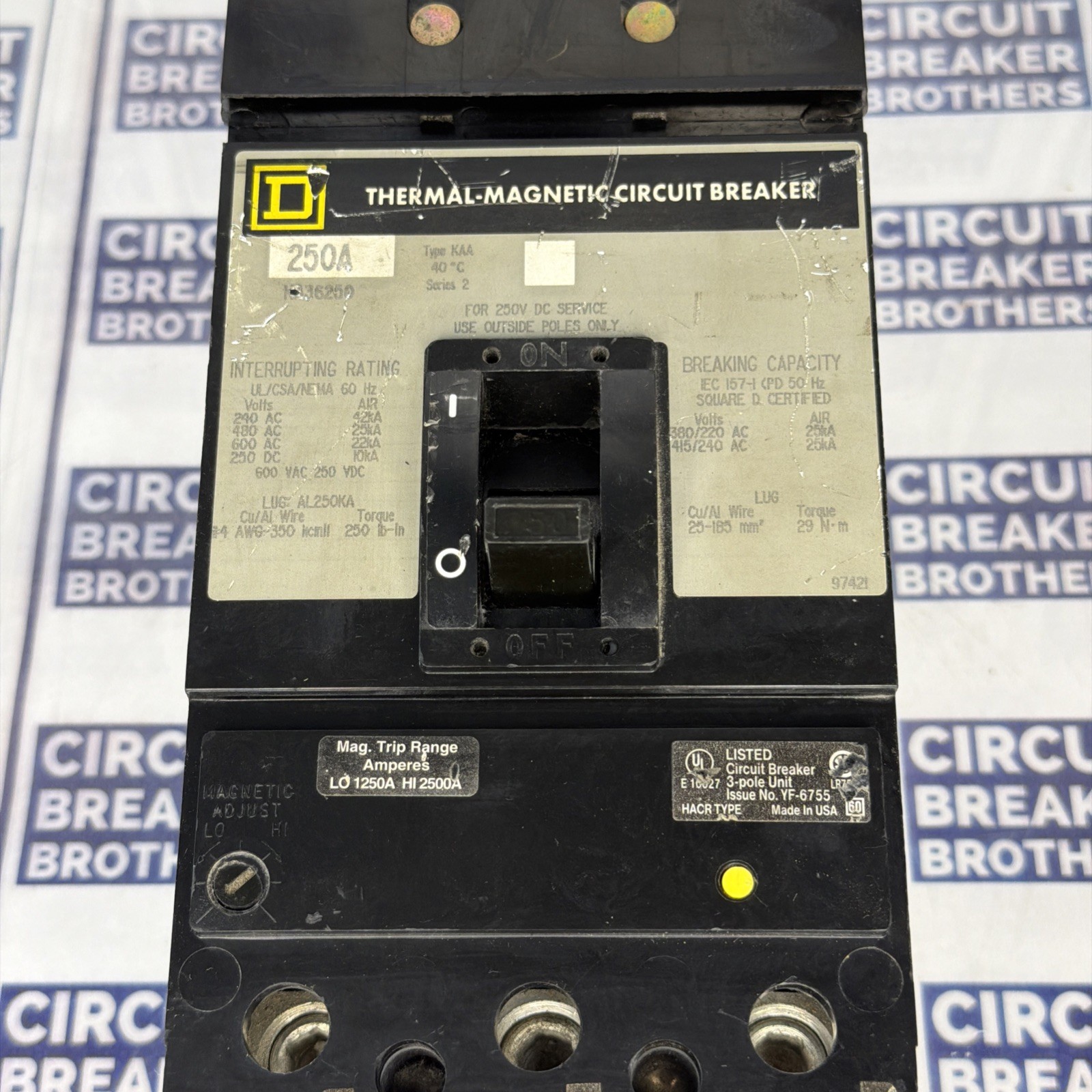 Square D KA36250 250 Amp 600V 3 Pole  I Line Circuit Breaker-Warranty