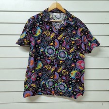 Luc Matton Men's T-Shirt Size XL Button-Down Paisley Pattern Front Pocket