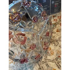 Vintage Style Pink Embossed Rose Iridescent G...