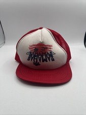 Vintage Bahamas Logo Trucker Mesh Snapback Hat Cap With Rope Red