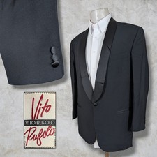 Vito Rufolo Tuxedo Jacket Mens 40R Solid Black Wool Satin Shawl Lapel