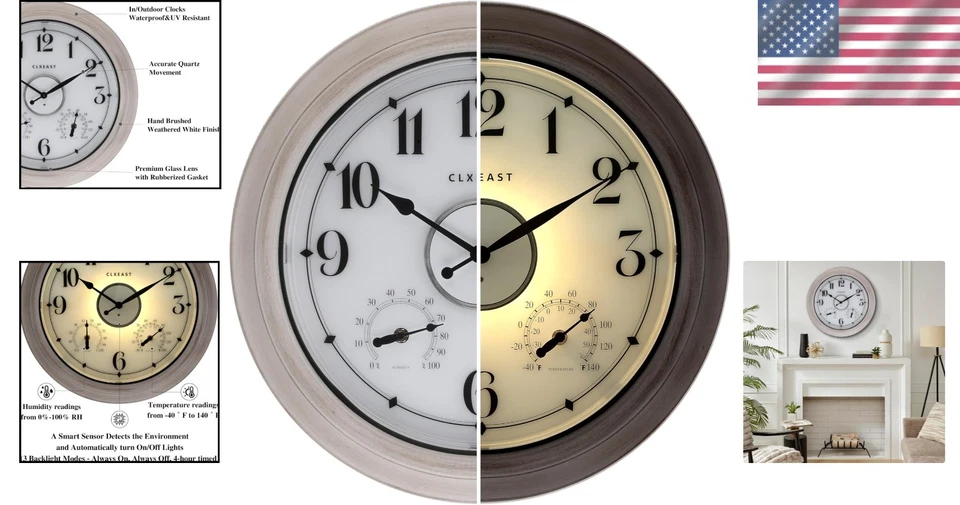 18 Inch Illuminated Outdoor Clock with Temperature & Humidity - Farmhouse Charm - Image 2 of 4