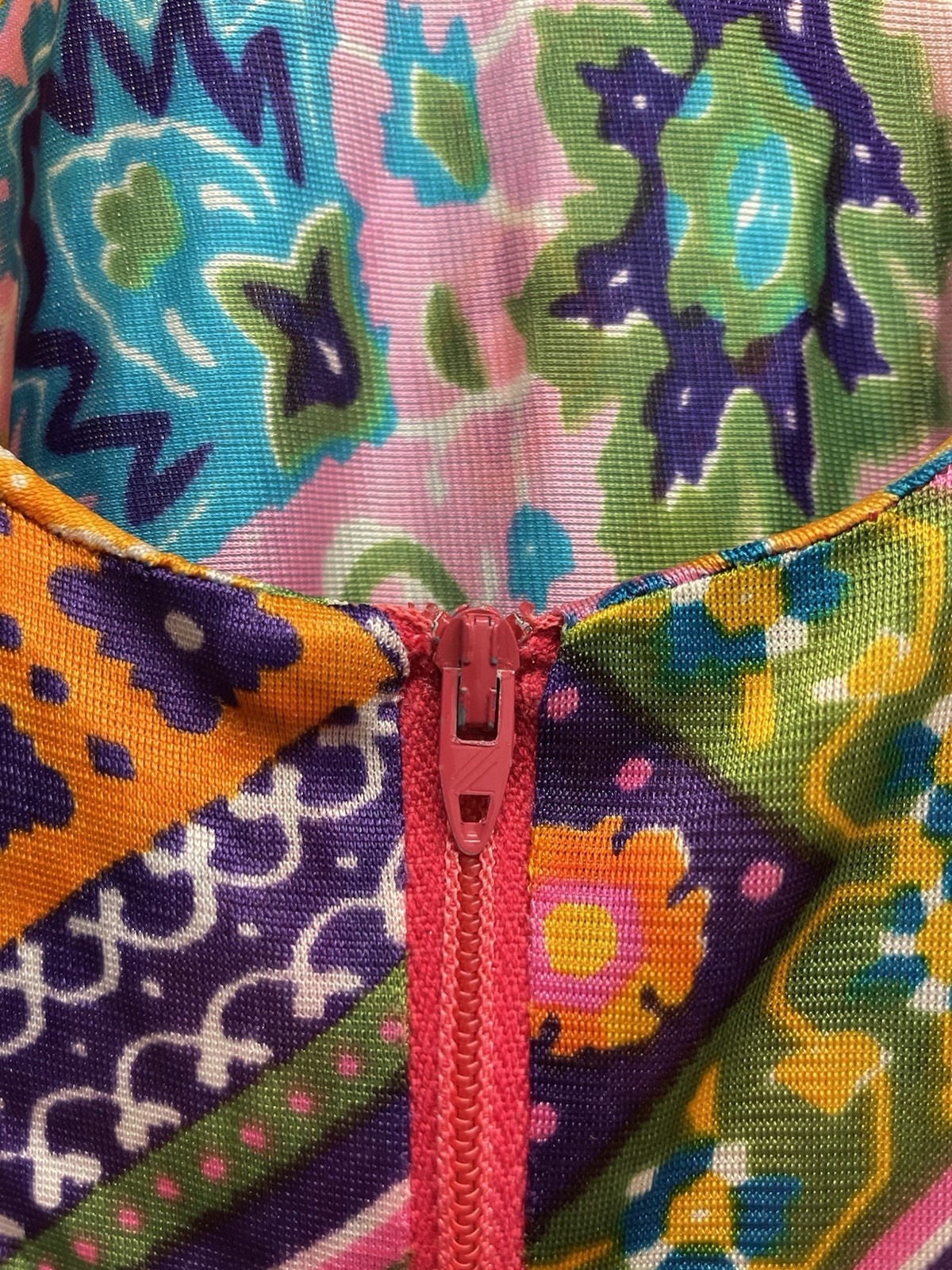 VTG 70s Psychedelic Patchwork Print Multicolor Hi… - image 15