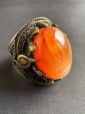 Vintage 925 Sterling Silver Ring Yemeni Aqeeq Agate Handcrafted Ring Size 9.5 US