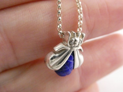 Slane & Slane Sterling Silver Lapis and Natural Diamond Eye Bee Pendant Necklace - Picture 20 of 24