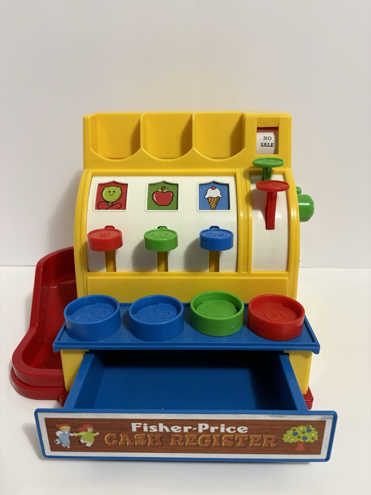 как выглядит Retro 2015 Fisher Price Cash Register with 4 Coins Working Bell Drawer Tested фото