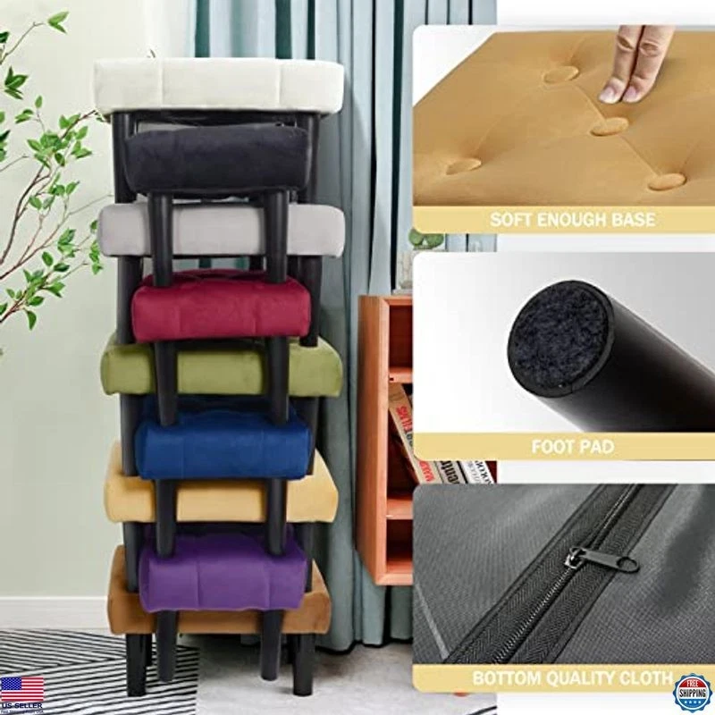 HOUCHICS Otomana Pequeña Terciopelo - Reposapiés Amarillo Suave con Patas de Madera, Paquete de 1 Foto 3 de 4