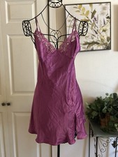 Victoria's Secret Purple Satin Silky Lace Chemise Nightgown Slip Dress Large