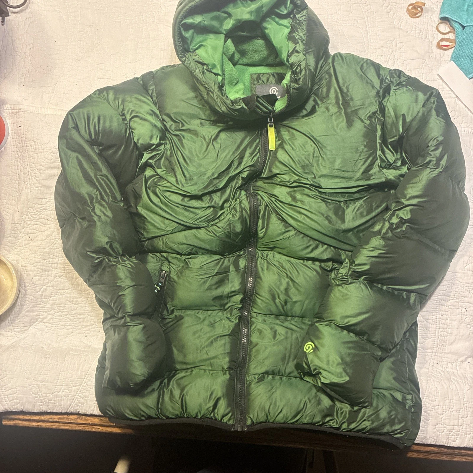 Champion Green Puffer Jacket with Hood - 16-18 XL Or Unisex Small