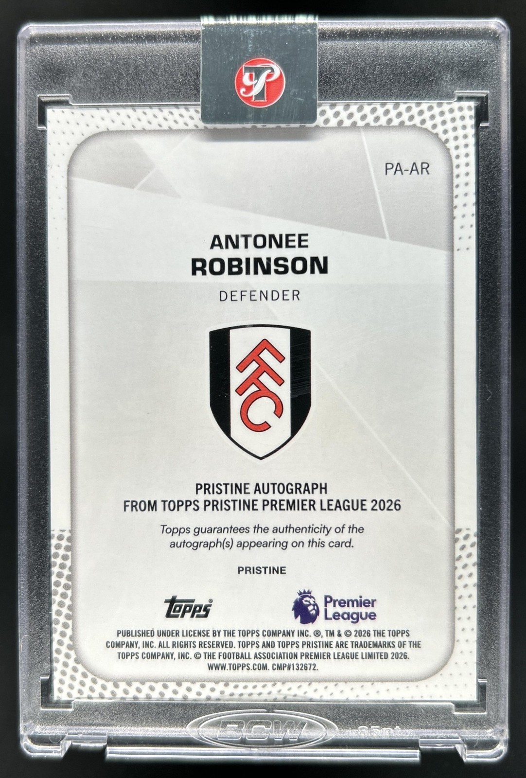 2025-26 Topps Pristine Premier League Antonee Robinson Auto Black #1/1 Fulham view 2