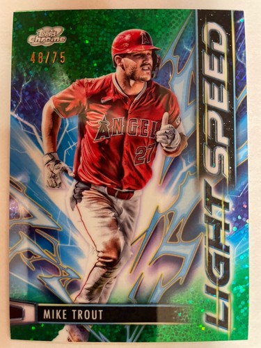 Topps 2025 Cosmic Chrome Lightspeed Mike Trout LS-14 Green Space Dust /75 Angels