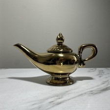 Disney Aladdin Genie Lamp Gold Ceramic Tea Pot 5 X 8 Inches Free Shipping