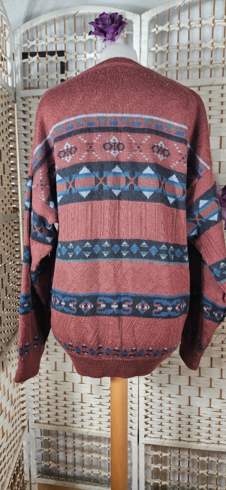 Kellerman Men’s Vintage Geometric Knit Crew Neck Wool Acrylic Jumper XL image 6