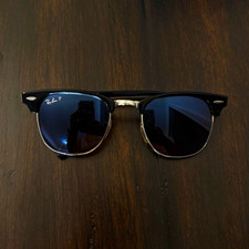 Ray-Ban Clubmaster Sunglasses Black Frame Blue Mirrored Glass Lenses