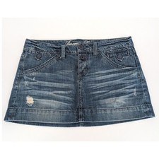 Y2K American Eagle Denim Mini Skirt 6 Blue Distressed Low Rise Indie Sleaze Boho