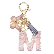 Alphabet m Tassel Butterfly Initial Letter Keychain Purple, Pack of 1 