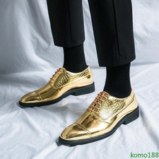 Chic Men's Pointed Toe Shiny Faux Leather Shoes Wedding Formal Casual Party Prom