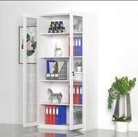 Steel Storage Filing Cabinet with Full Heigh Glass And Lockable Double Doors