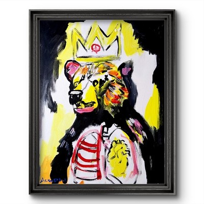 Aleph Original Art Bear 14x11 Abstract Neo Expressionist Decor Painting Canvas