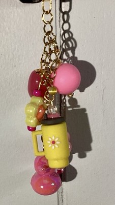 One-of-a-Kind Handmade Upcycled Pocketbook Charm   Pink & Yellow Bead Bag Charm