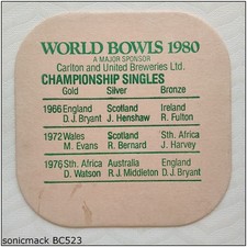 World Bowls 1980 Carlton Light The Greatest Name In Light CUB Coaster (B) (B523)