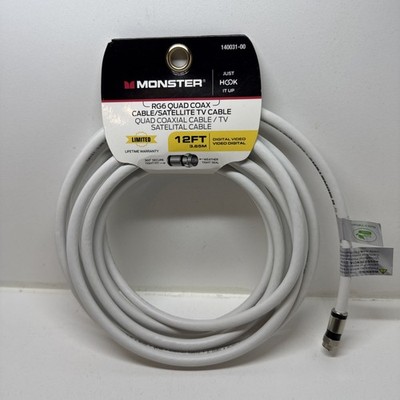 Monster 140031-00 Just Hook It Up RG6 Quad Coax Cable/Satellite TV Cable 12 ft.