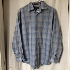 Tasso Elba Long Sleeve Light Blue Plaid Dress Shirt, Size L