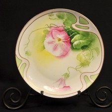 Coronet Limoges Plate Hand Painted by Albert Pink Morning Glory w/Gold 1906-1913