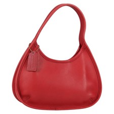 Coach Hand Bag Leather Red Auth 140834V
