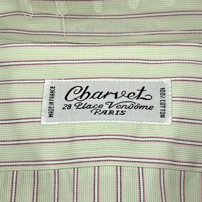 Charvet Shirt Mens 16 40.5 Long Green Stripe French Cuff Long 