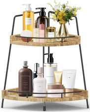 2-Tier Bathroom Counter Organizer, Wood Bathroom Organizer Countertop, Corner St
