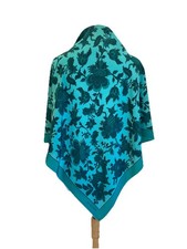 H74 Da Maren Floral Print Scarf Turquoise Teal Green Square Vintage Foulard R