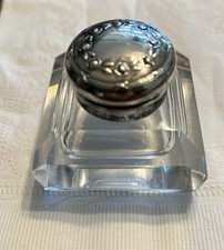 Antique German 800 Silver And Crystal Inkwell