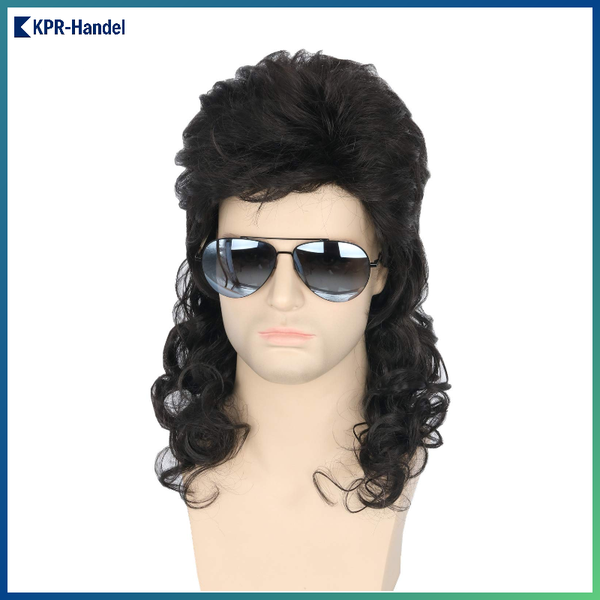 Vokuhila PerüCke Herren Schwarz Lockig 80Er Jahre Mullet Karneval-image