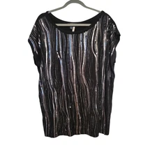 French Dressing Jeans XL Black Silver Sequin KnitT Shirt Whimsigoth Grunge Glam