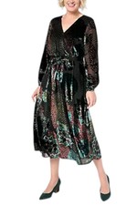 Destination 365 Women's Burnout Velvet Long Slv Maxi Dress Multi
