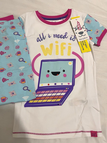 Harry Bear Girls 2-Piece Pyjama Set White/Blue Short Sleeve 7-8 Years