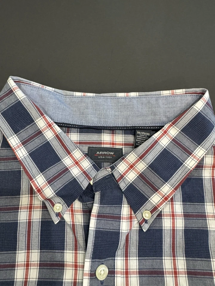 Arrow Mens Shirt 3XL Short Sleeve 2 tone Blue Plaid Collar Button Up Pocket XXXL - Image 4 of 4