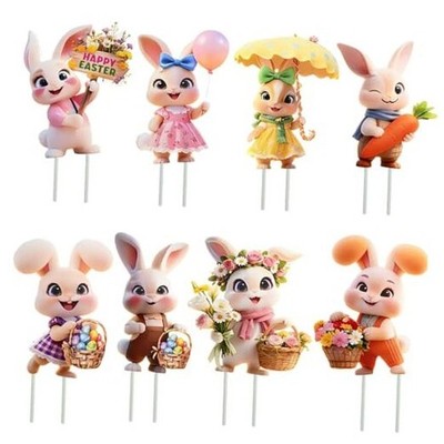 8 PCS Happy Easter Decorations outdoor，Waterproof Bunny Decorations, Colorful 