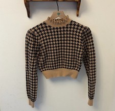 Janie and Jack Girls Houndstooth Crop Sweater Tan Black Size 16 Mock Neck